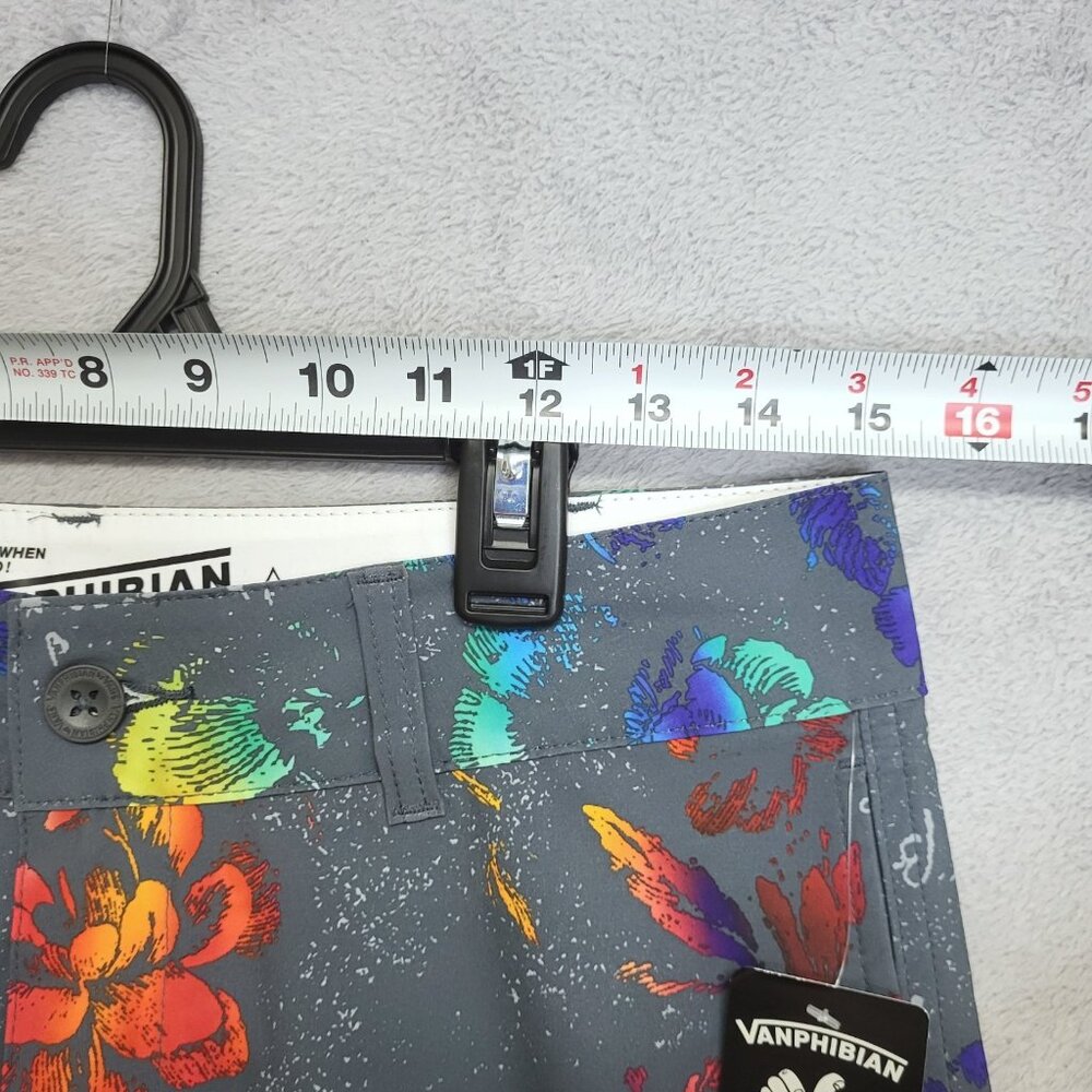 Vans Shorts Mens 30 Gray Floral Vanphibian Hybrid Board Swim Trunks Surf Beach - Picture 3 of 15